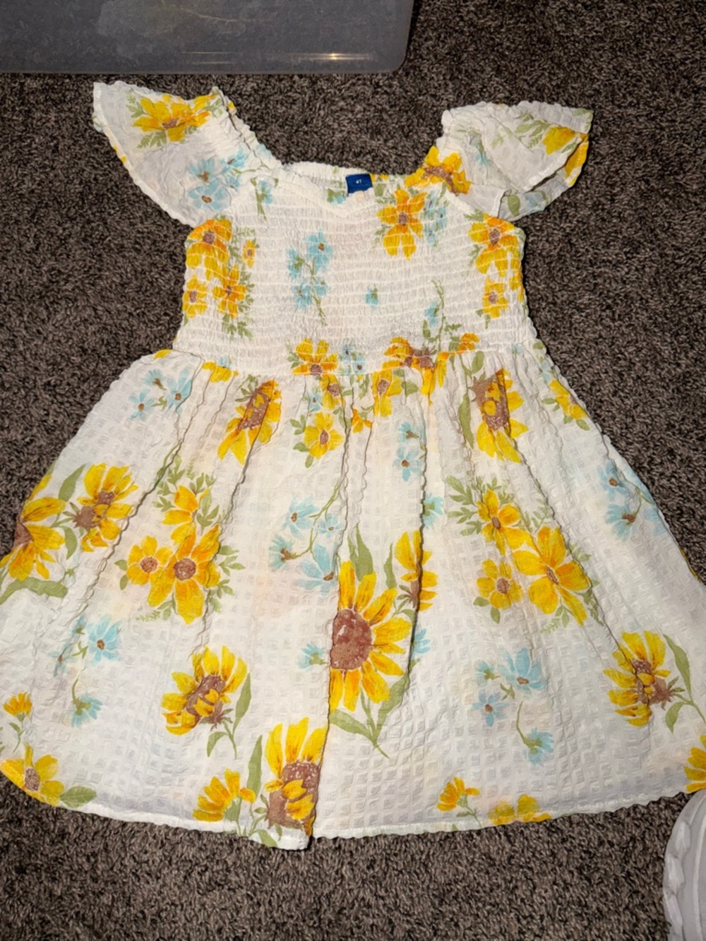 Old Navy White Sunflower Dress with Yellow & Light Blue Floral Print